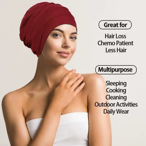 Vista 3 de 2 gorros de algodón para quimioterapia, gorro de quimioterapia para mujeres con pérdida de cabello