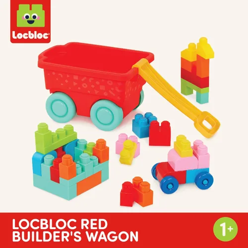Vista 7 de Battat Bloques de construcción, Locbloc Red Builder's Wagon, 47 piezas, set