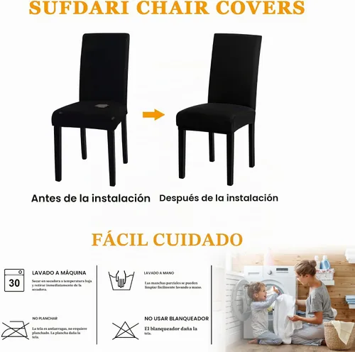 Vista 6 de Sufdari Juego de 2 fundas para sillas de comedor, fundas para sillas de cocina, fundas para sillas Parsons, protectores de sillas de elastano