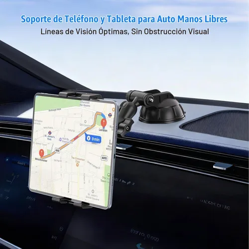 Vista 4 de PLDHPRO Soporte universal para tablet para salpicadero y parabrisas de automóvil, soporte universal para iPad con ventosa para teléfonos y tabletas