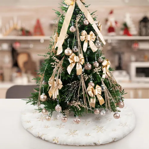 Vista 19 de Falda de árbol de Navidad de felpa negra de 24 pulgadas, pequeña, de piel sintética gruesa, lujosa decoración navideña para Año Nuevo, decoración