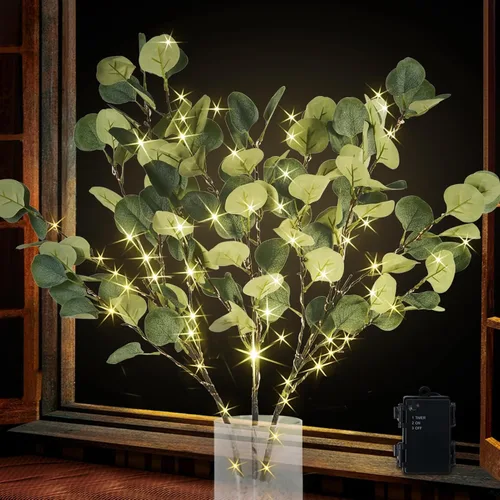 Vista 10 de Bexdir Ramas de árbol blancas de abedul iluminadas de 33 pulgadas, 180 luces LED con temporizador enchufable, árbol artificial blanco ramita