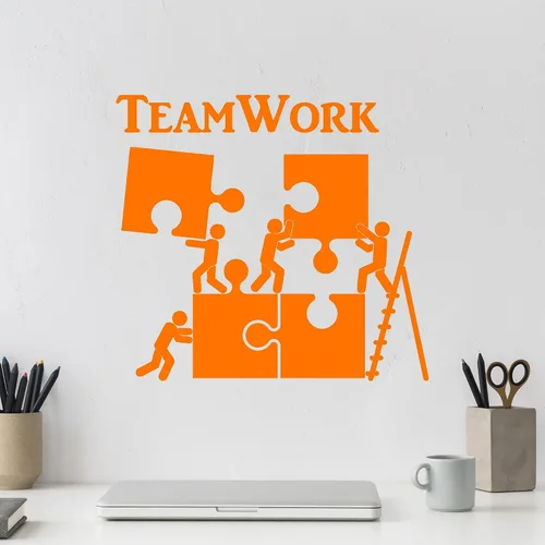 Vista 4 de Vinilo adhesivo de pared para trabajo en equipo, motivación, decoración para trabajadores de oficina, rompecabezas, decoración grande (1226ig), Negro