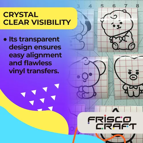 Vista 6 de Frisco Craft Cinta de transferencia de tachuelas prémium para vinilo, con rejilla de alineación y respaldo de papel, perfecta para vinilo