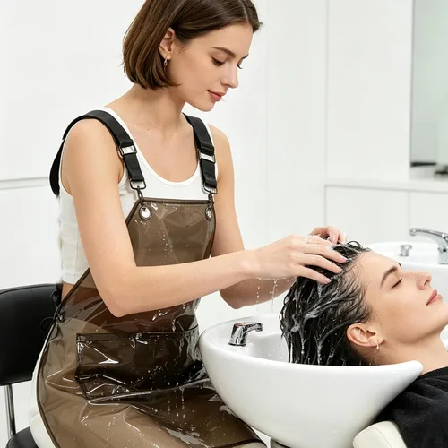 Vista 5 de Delantal para estilista de cabello MIKI WELL para salón, barbero, atrezzo cruzado, delantal impermeable de trabajo con 3 bolsillos