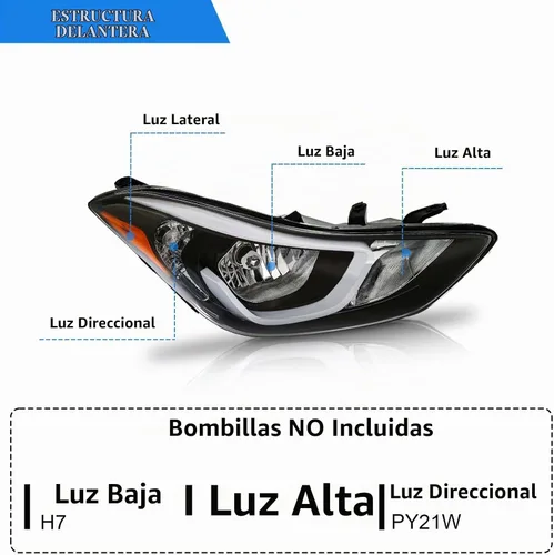 Vista 2 de Conjunto de faros delanteros para Hyundai Elantra 2014-2016, Elantra 2014 2015 2016, faros halógenos de repuesto, lado del conductor, carcasa