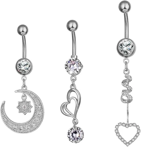 Vista 2 de NASAMA Piercing de ombligo de acero inoxidable 14G para mujer, joyería de piercing para el ombligo CZ