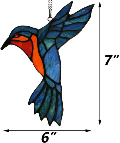 Vista 4 de Bieye W10048 Colibrí estilo Tiffany - Atrapasoles para ventana con cadena y gancho de ventosa (7 pulgadas de ancho x 6 pulgadas de alto)