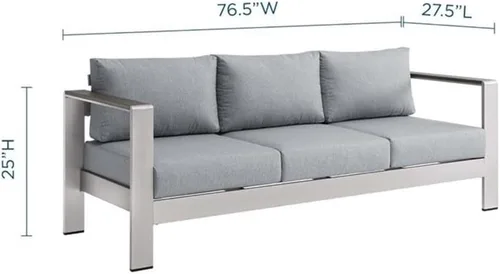 Vista 3 de Modway Sofá de aluminio y tela para patio al aire libre Shore en plata/gris