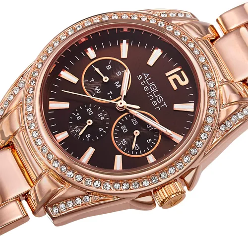 Vista 2 de August Steiner AS8075 - Reloj multifunción para mujer, 3 subesferas día, fecha y GMT en pulsera de acero inoxidable