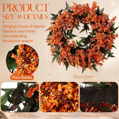 Vista 2 de Zeyune Coronas de otoño de 21 pulgadas para puerta delantera, corona