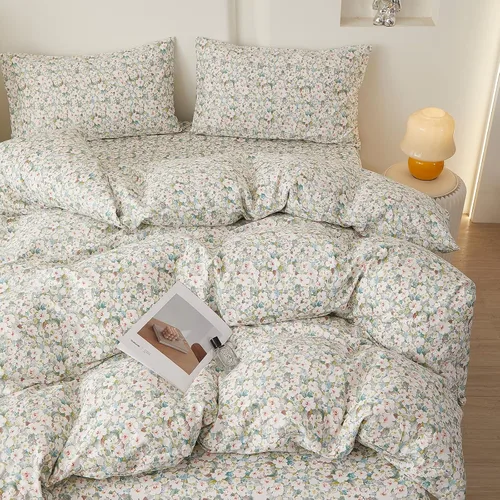 Vista 23 de HighBuy Juego de funda de edredón vintage con volantes y estampado de rayas francesas, 100% algodón con cierre de cremallera, juego de ropa de cama