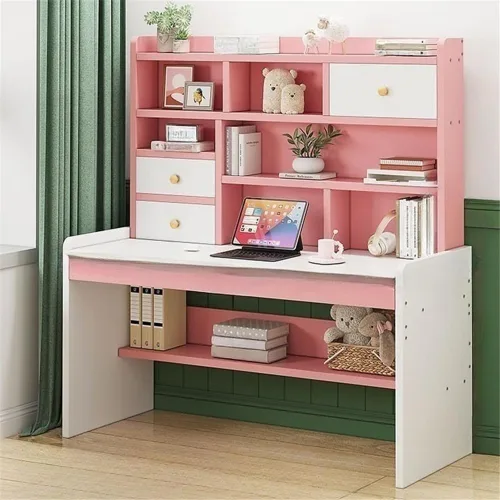 Vista 11 de Mesa rectangular de almacenamiento para niños con cajón, estantería moderna, estantes para mesa de trabajo, mesa de PC, escritorio de esquina