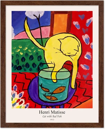 Vista 30 de Monem Art - Póster vintage de Henri Matisse – Gato retro con estampado de pez rojo – Arte de fauvismo – Arte animal – Pintura clásica – Arte fino