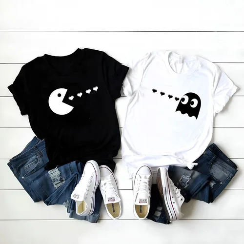 Vista 3 de Conjunto de camisas a juego para parejas Pacman His and Her para hombres y mujeres