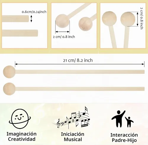 Vista 3 de Boao 20 mazos de madera Glockenspiel para niños, cabeza redonda de 8.2