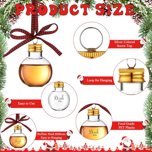 Vista 3 de Kajaia 12 piezas Adornos de árbol de Navidad rellenables con bolas de alcohol de Navidad con cinta adhesiva de cuadros de búfalo tiras adhesivas