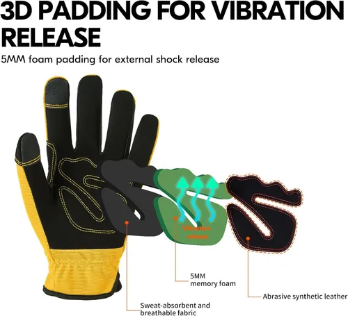 Vista 3 de Vgo... 3-Pairs Synthetic Leather Work Gloves, Multi-Purpose Light Duty Work Gloves, Breathable & High Dexterity, Touchscreen