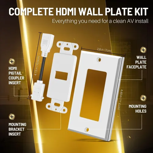 Vista 8 de TNP - Placa de pared HDMI – 1 puerto HDMI enchufe panel de montaje decorativo placa frontal con 4K UHD ARC/eARC Ethernet Pass-Thru soporte