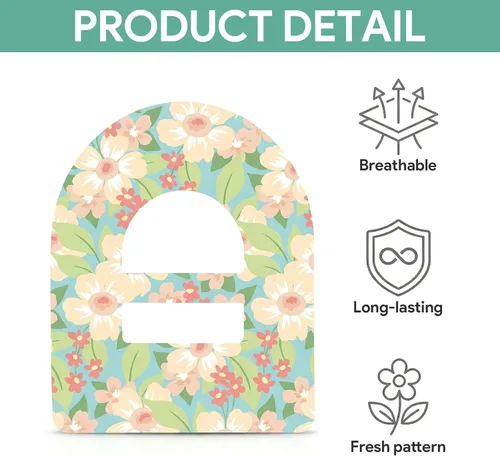 Vista 3 de 36 parches adhesivos impermeables para Omnipod 5, cubiertas de sensor de insulina CGM, cubiertas de sensor transpirables con impresiones de flores