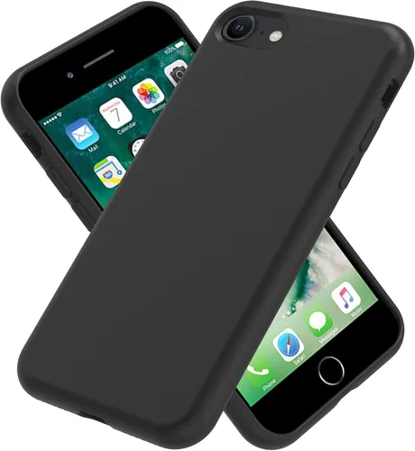 Vista 7 de Funda de silicona prémium para iPhone SE/8/7, con forro de microfibra suave antiarañazos, a prueba de golpes, color negro, iPhone SE/8/7