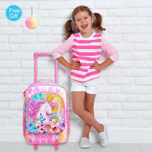 Vista 2 de Equipaje para niños y niñas, maleta de viaje con ruedas para niños pequeños