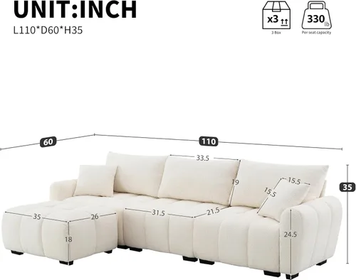 Vista 2 de Merax Moderno juego de sofá Boucle en forma de L con una otomana móvil y almohadas, sofá modular de 4 asientos con asiento extragrande para sala