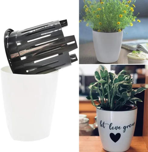 Vista 5 de OJYUDD - Juego de 8 maceteros de 4 pulgadas con autorriego de plástico con maceta interior, maceta de flores blanca, moderna y decorativa para todas