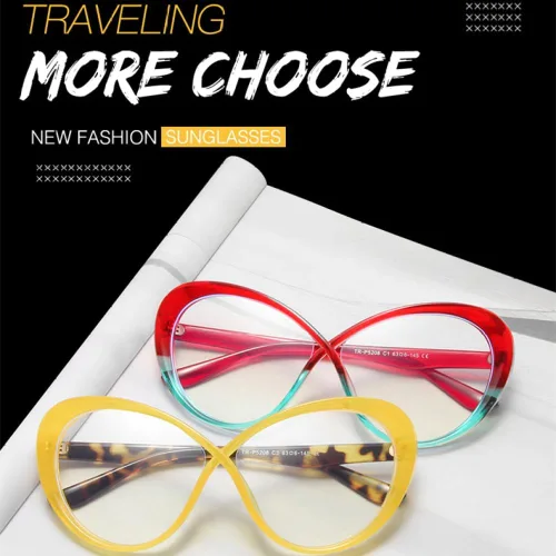 Vista 3 de 2027 gafas de costura de contraste de color personalizadas malla roja con el mismo marco de gafas, Naranja