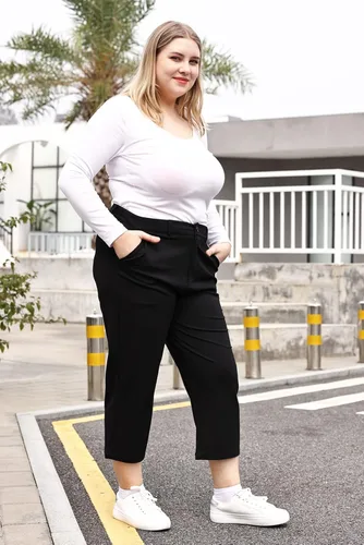 Vista 7 de Bamans Capris para mujer, talla grande, para verano, pierna recta, con lazo para cinturón, pantalones capri con bolsillos