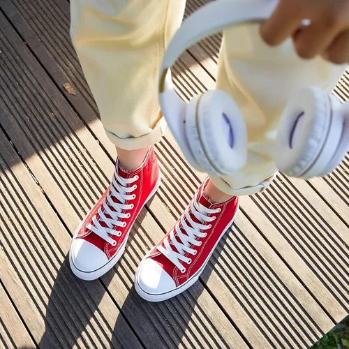 Vista 5 de Tenis de lona de caña alta con cordones para mujer, estilo informal, ideales para caminar