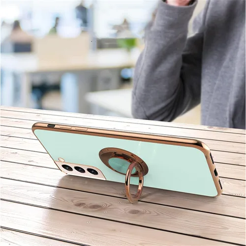 Vista 5 de EYZUTAK Caja magnética galvanizada del sostenedor del anillo para Samsung Galaxy S21 5G, 360 grados con la rotación del anillo del dedo del metal