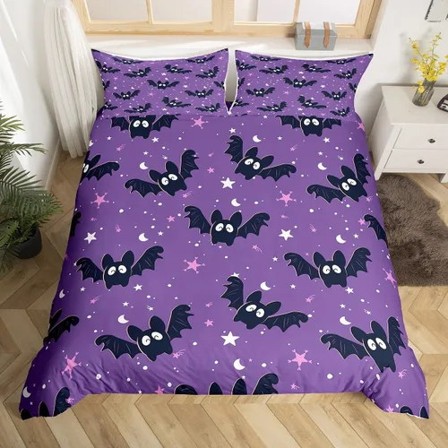 Vista 19 de Manfei Juego de funda de edredón de Halloween tamaño individual, juego de ropa de cama de 2 piezas para niños y niñas, decoración de habitación