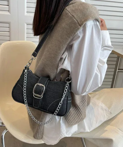 Vista 4 de Bolso de hombro de mezclilla para mujer, bolso de mano vintage de mezclilla estilo hobo, bolso pequeño con asa superior, bolsos ligeros