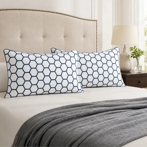 Vista 5 de Funda de almohada decorativa para sofá, funda de almohada Accent Carra, 12 x 24 pulgadas, hexagonal, geométrico, panal de abeja, azul marino