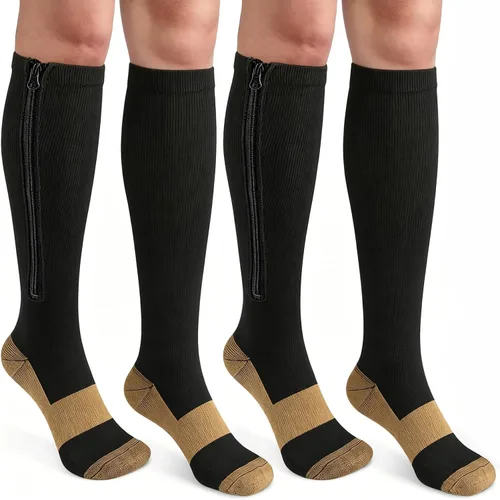 Vista 16 de CASMON 2 pares de calcetines de compresión con cremallera para mujeres y hombres, punta cerrada de 15 a 20 mmHg, calcetines de apoyo alto hasta