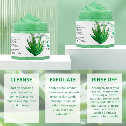 Vista 5 de Exfoliante y limpiador facial de aloe vera: lavado facial exfoliante para puntos negros y acné
