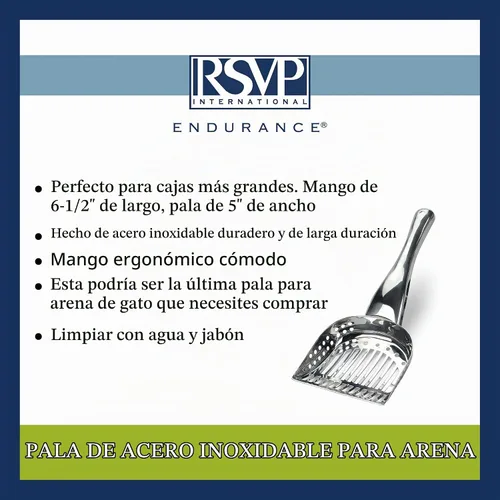 Vista 6 de Caja arenero de gato, Endurance de acero inoxidable para gatos, pala para arenero