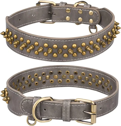 Vista 6 de Serijoars Collar para perro con tachuelas, de piel sintética suave con clavos de hongos, ajustable, para cachorros (XS, Negro)
