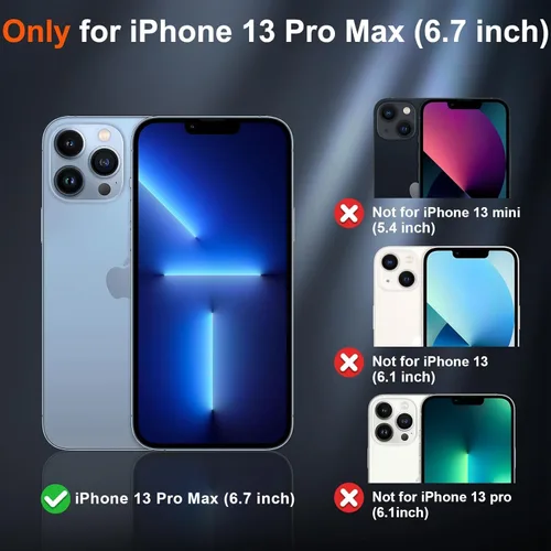Vista 2 de Funda para iPhone 13 Pro Max de 6.7 pulgadas con soporte de anillo, con 2 protectores de pantalla de vidrio + 1 protector de lente de cámara, funda