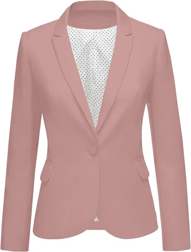 Vista 13 de Luvamia - Chaqueta Blazer para Mujer, de Manga Larga, Cuello con Solapas, Botón de Cuello, con Bolsillos Un nuevo botón negro