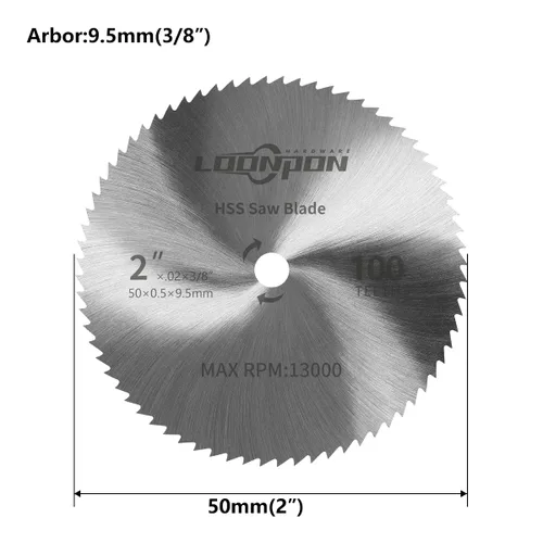 Vista 2 de Hoja de sierra circular HSS de 2 pulgadas 100T con eje de 3/8 pulgadas para madera de plástico PVC suave metal corte 3 unids