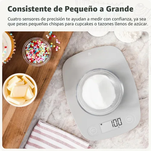 Vista 3 de Greater Goods Báscula de alimentos – Báscula digital de cocina, precisión de 1g (0.035 oz), tara fácil y conversión rápida, diseño compacto delgado
