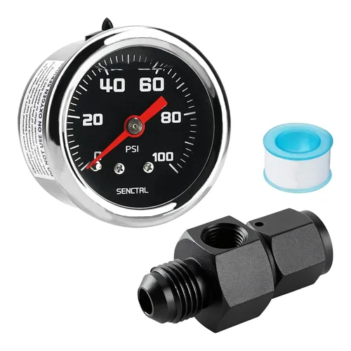 Vista 10 de SENCTRL Kit de manómetro de presión de combustible de 15 PSI para línea de combustible de 3/8, esfera negra, motores de carburador, motores