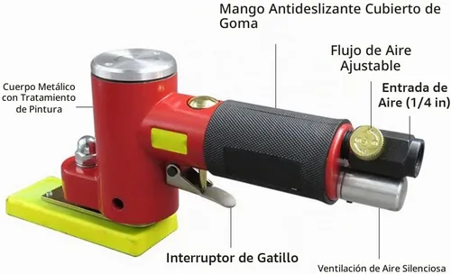Vista 6 de Lijadora de aire, mini lijadora de aire de línea recta con 2 almohadillas de lijado, lijadora neumática orbital aleatoria, pulidora de mano con cera