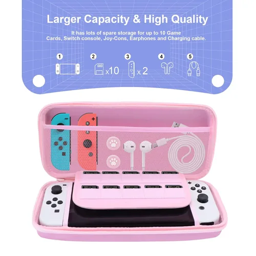 Vista 2 de Honghao Switch Case for Nintendo Accessories , Pink Carry Travel Protective Bag Case Game for Storage Switch Accessories