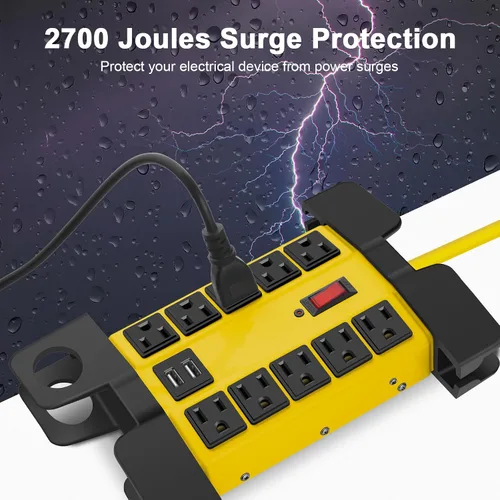 Vista 17 de CCCEI Regleta de alimentación resistente con puertos USB, 10 salidas para garaje, protector de sobretensiones de 2700 julios, metal para taller