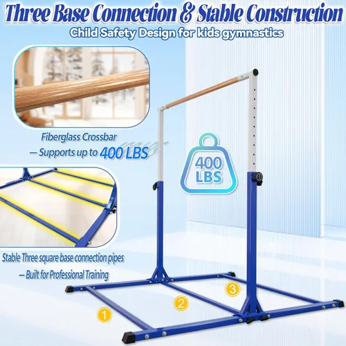 Vista 4 de Seliyoo - Barra de gimnasia plegable para niños de 3 a 20 años, barra horizontal de 5 pies/6 pies de largo, altura ajustable, barra de entrenamiento