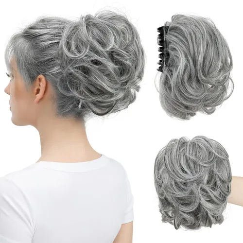 Vista 15 de Pinza de pelo con clip de garra, moño corto, pieza de cabello de moño desordenado, extensiones de cabello flexibles, ramificación de cabello