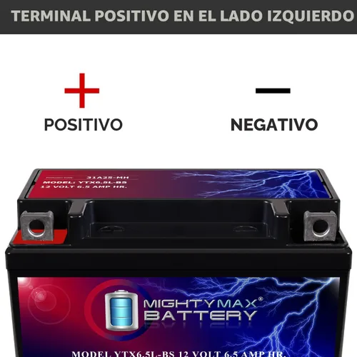 Vista 3 de Mighty Max Battery YTX6.5L-BS - 12 voltios 6.5 AH, 70 CCA, batería de motocicleta SLA AGM sin mantenimiento recargable